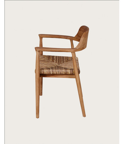 Zaha - Stuhl aus massivem Teakholz und Stroh