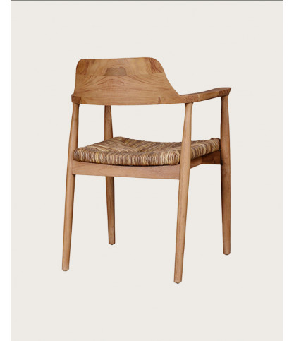 Zaha - Stuhl aus massivem Teakholz und Stroh