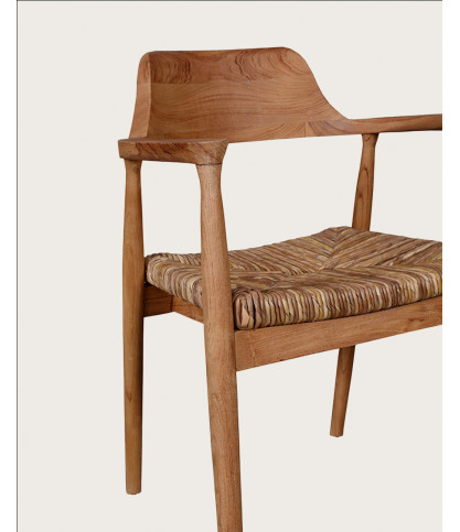 Zaha - Lot de 2 chaises en teck massif et paille