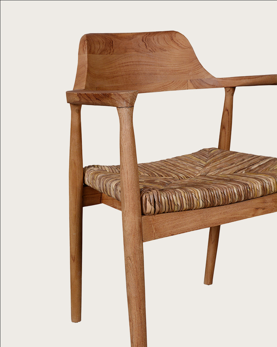 Zaha - Lot de 2 chaises en teck massif et paille