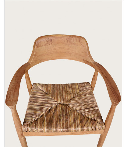 Zaha - Lot de 2 chaises en teck massif et paille