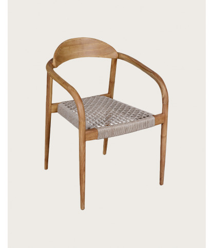 Kima - Chaise en teck massif et corde gris