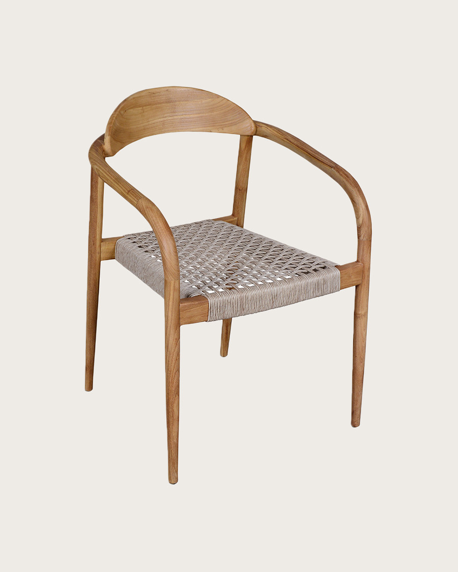 Kima - Chaise en teck massif et corde gris