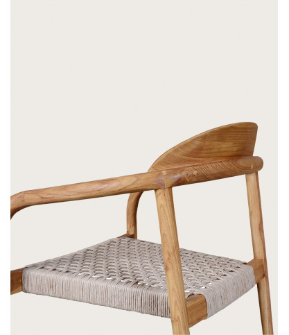 Kima - Chaise en teck massif et corde gris