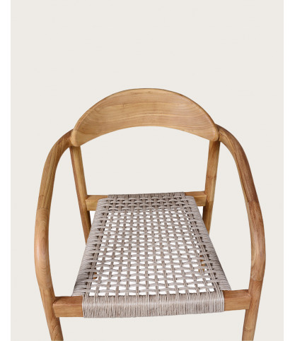Kima - Chaise en teck massif et corde gris