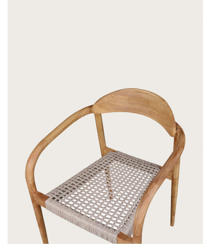 Kima - Chaise en teck massif et corde gris