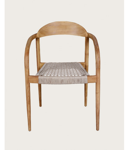 Kima - Chaise en teck massif et corde gris