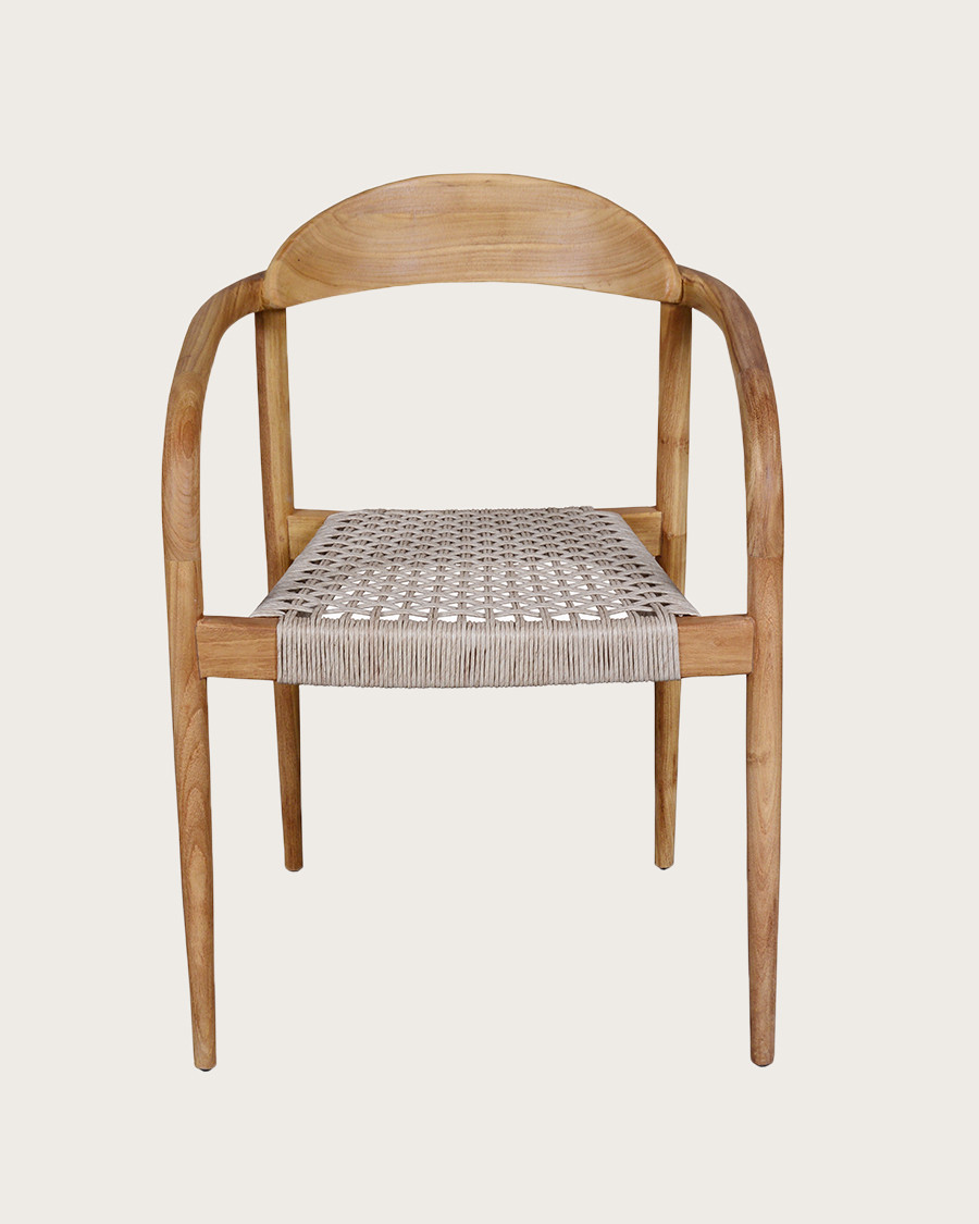Kima - Chaise en teck massif et corde gris