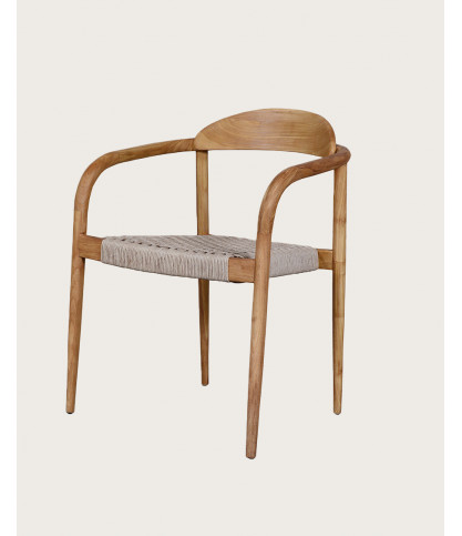 Kima - Chaise en teck massif et corde gris