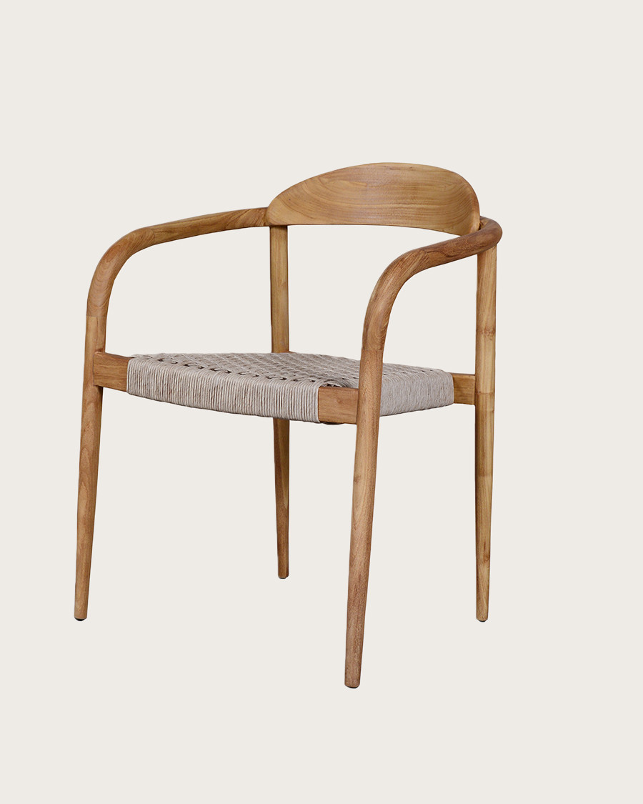 Kima - Chaise en teck massif et corde gris