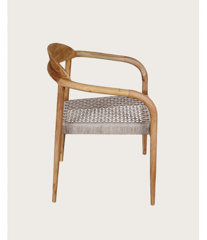 Kima - Chaise en teck massif et corde gris
