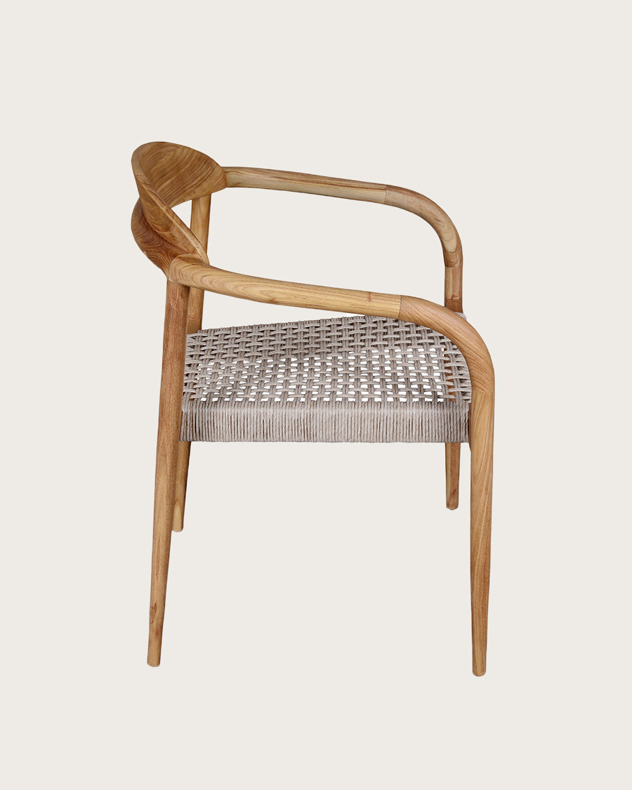 Kima - Chaise en teck massif et corde gris