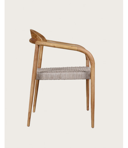 Kima - Chaise en teck massif et corde gris