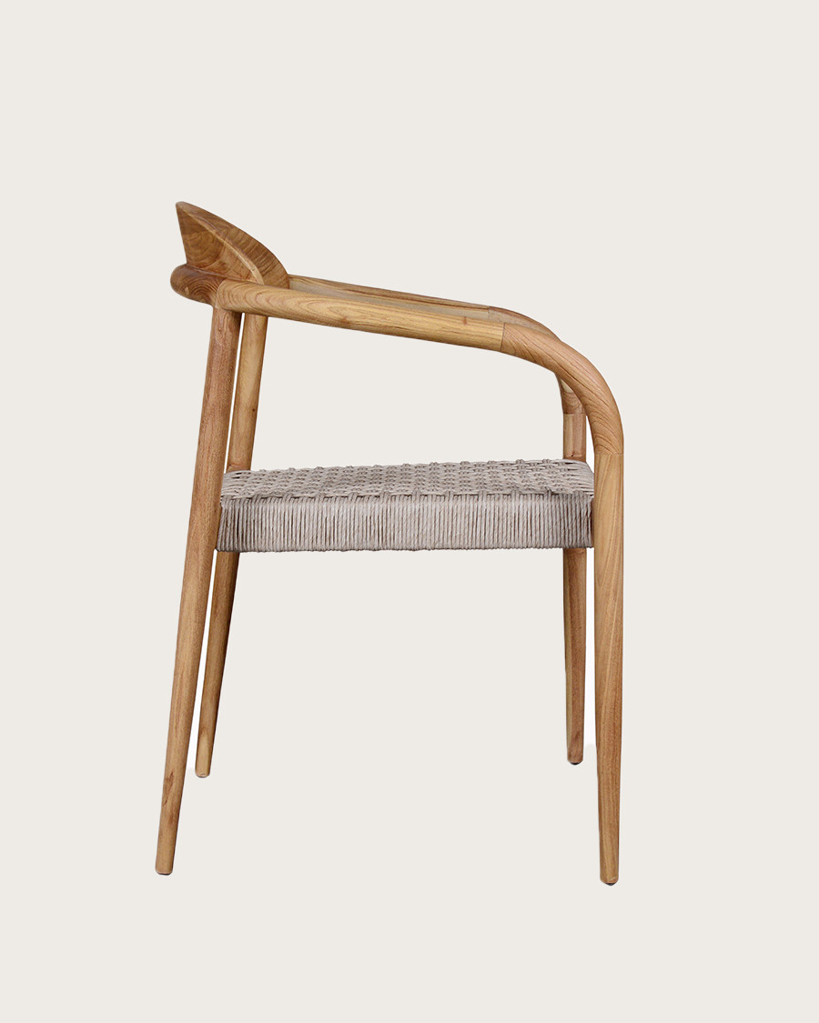 Kima - Chaise en teck massif et corde gris