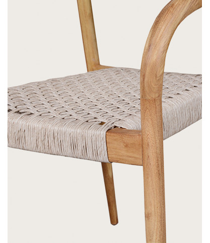 Kima - Chaise en teck massif et corde gris