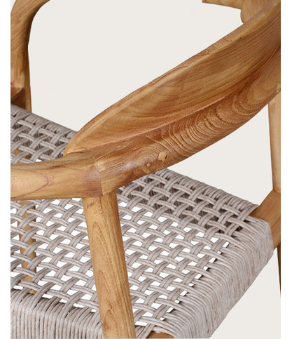 Kima - Chaise en teck massif et corde gris