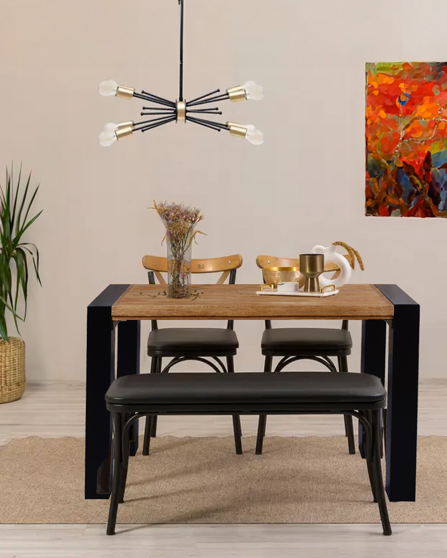 Arche - Square dining table in solid teak and metal L130 cm 8 people.