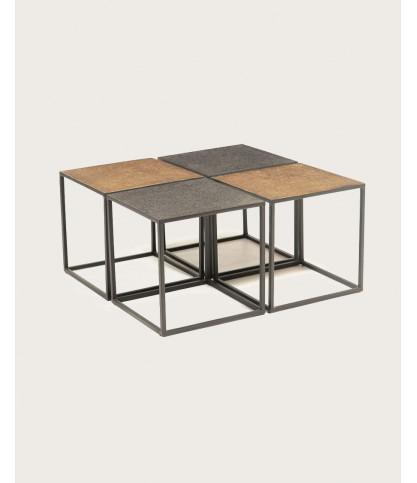 Domino - Square coffee table in two-tone black and gold metal