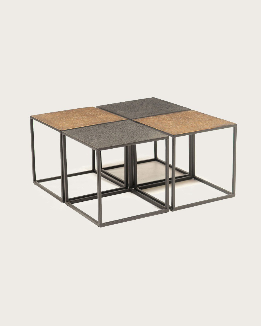 Domino - Square coffee table in two-tone black and gold metal