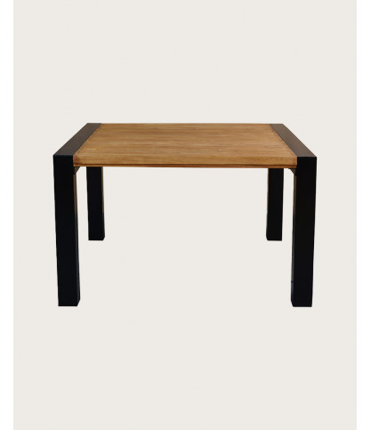 Arche - Square dining table in solid teak and metal L130 cm 8 people.