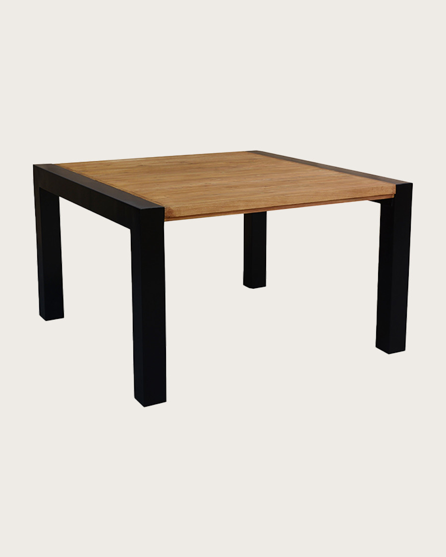Arche - Mesa de comedor cuadrada de teca maciza y metal, 130 cm de largo, 8 personas.