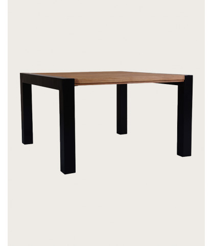 Arche - Vierkante eettafel van massief teakhout en metaal, 130 cm lang, geschikt voor 8 personen