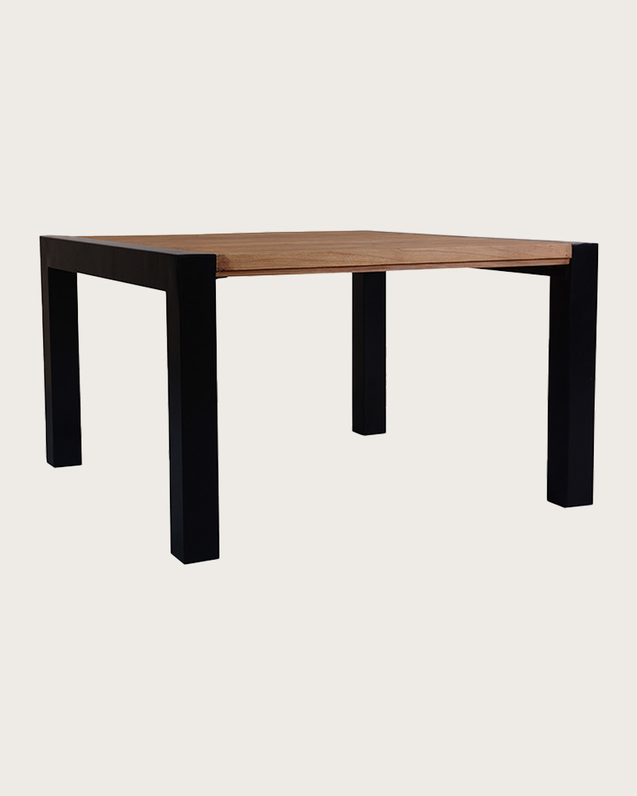Arche - Mesa de comedor cuadrada de teca maciza y metal, 130 cm de largo, 8 personas.