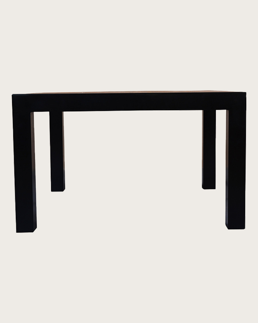 Arche - Mesa de comedor cuadrada de teca maciza y metal, 130 cm de largo, 8 personas.