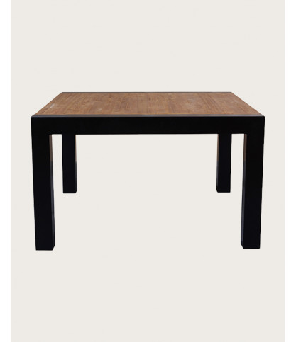 Arche - Quadratischer Esstisch aus massivem Teakholz und Metall L130 cm für 8 Personen.