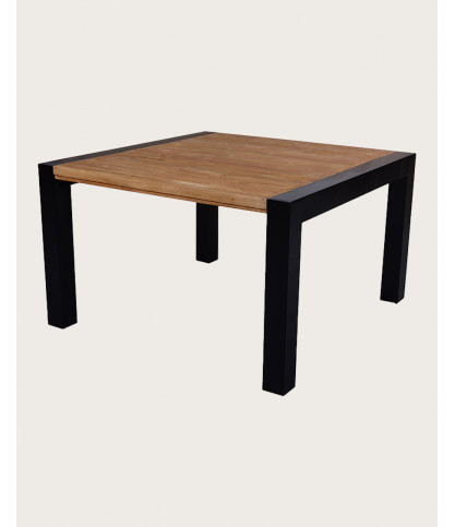 Arche - Quadratischer Esstisch aus massivem Teakholz und Metall L130 cm für 8 Personen.