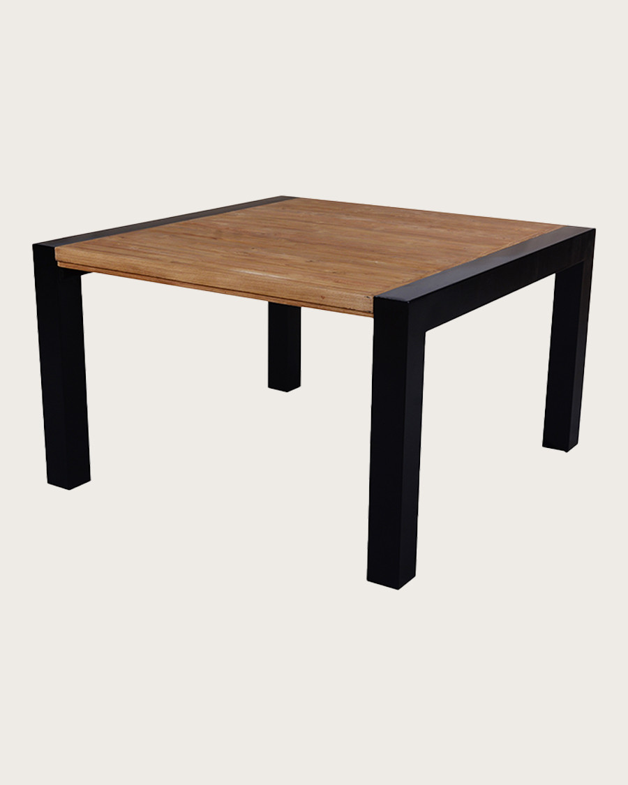 Arche - Quadratischer Esstisch aus massivem Teakholz und Metall L130 cm für 8 Personen.