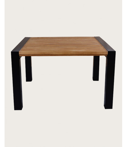 Arche - Mesa de comedor cuadrada de teca maciza y metal, 130 cm de largo, 8 personas.