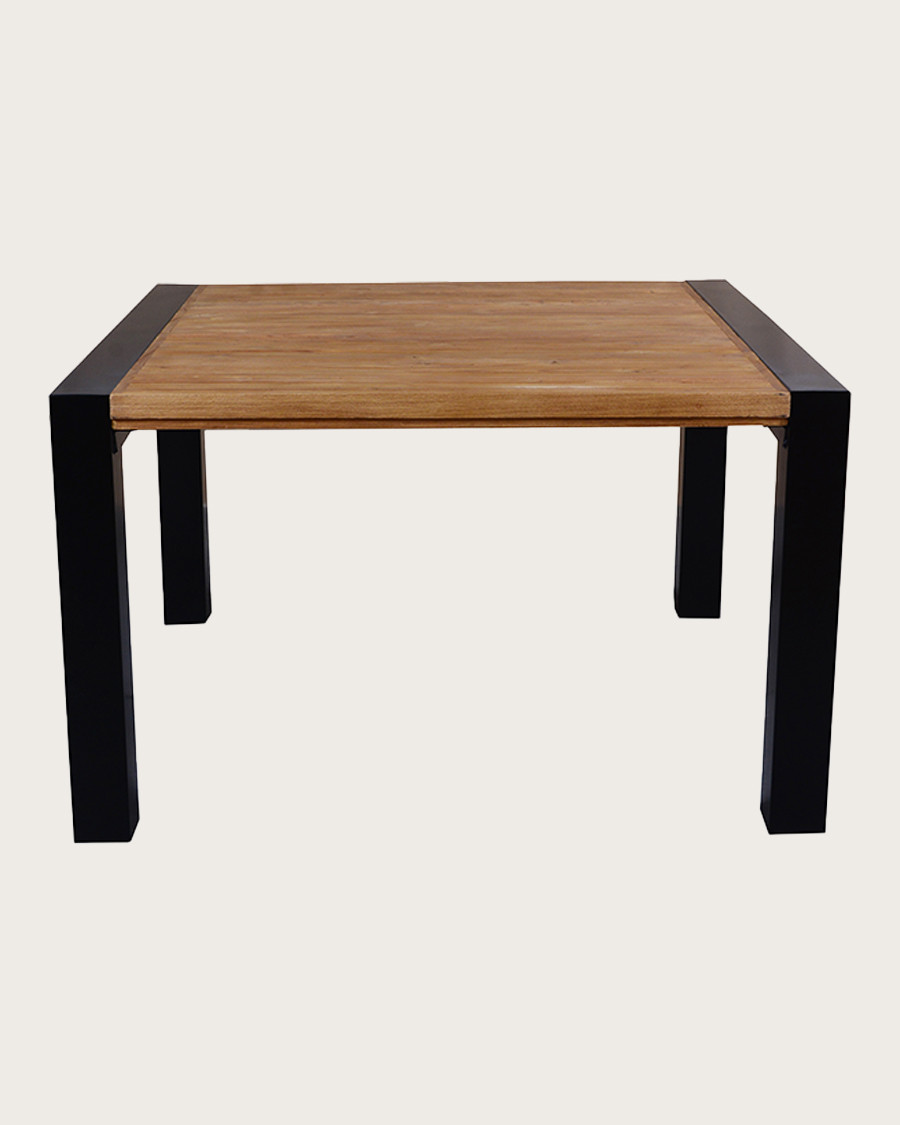 Arche - Quadratischer Esstisch aus massivem Teakholz und Metall L130 cm für 8 Personen.