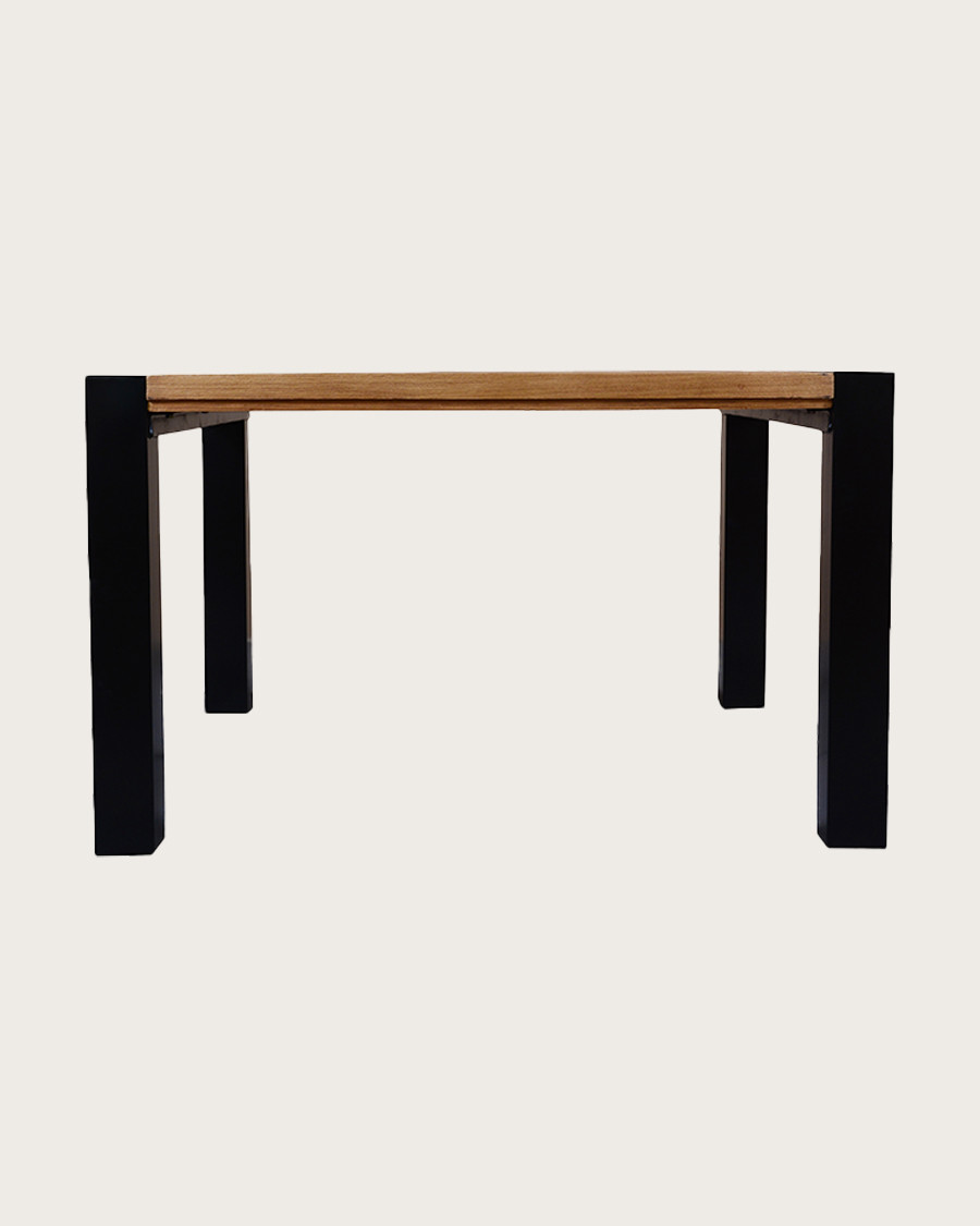 Arche - Vierkante eettafel van massief teakhout en metaal, 130 cm lang, geschikt voor 8 personen