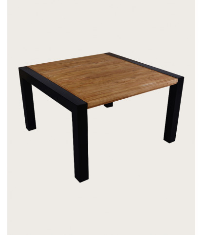 Arche - Vierkante eettafel van massief teakhout en metaal, 130 cm lang, geschikt voor 8 personen