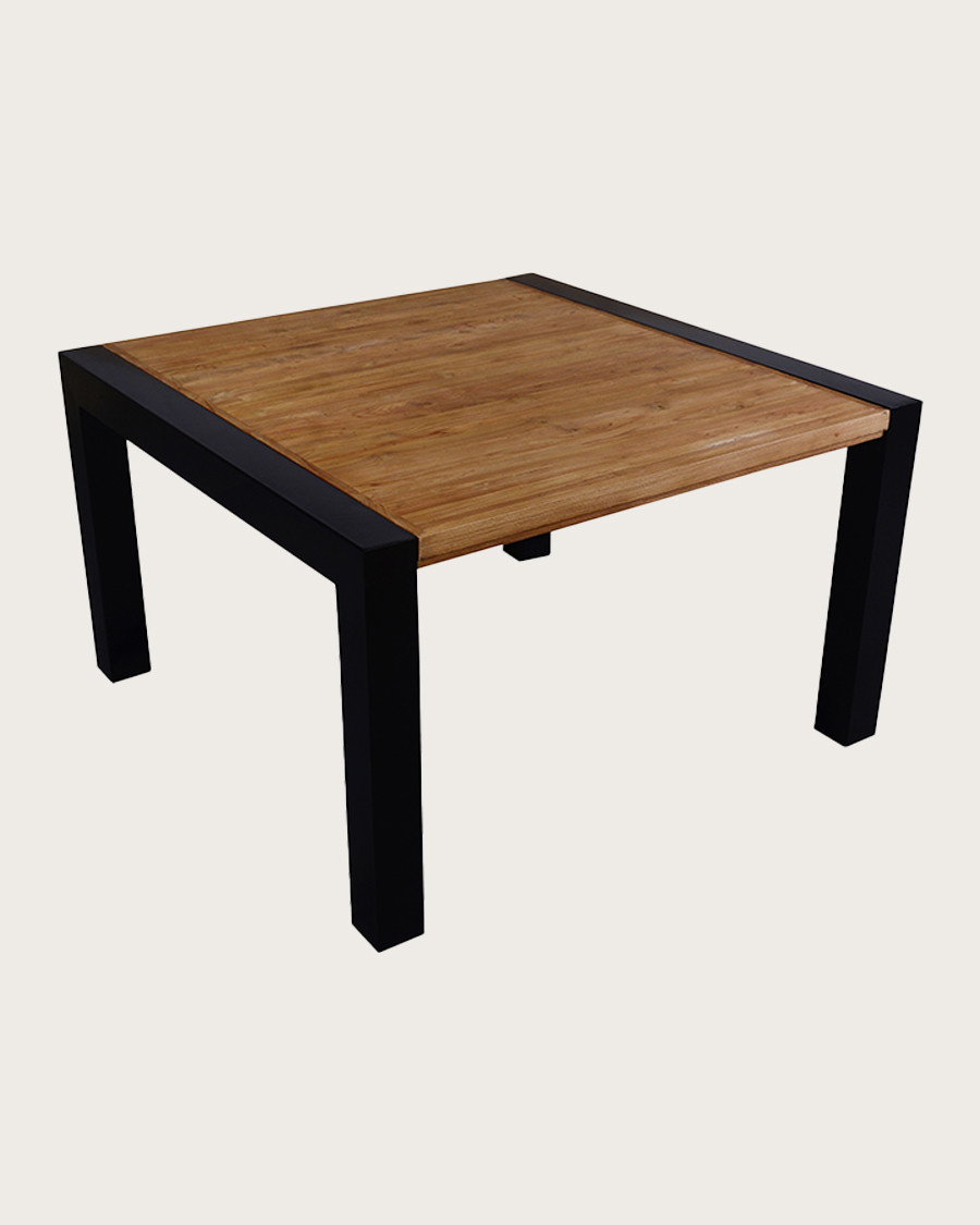 Arche - Quadratischer Esstisch aus massivem Teakholz und Metall L130 cm für 8 Personen.