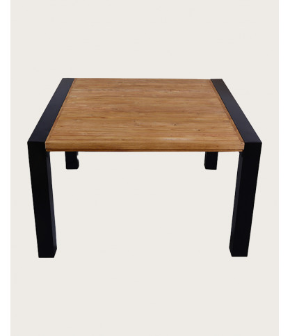 Arche - Vierkante eettafel van massief teakhout en metaal, 130 cm lang, geschikt voor 8 personen