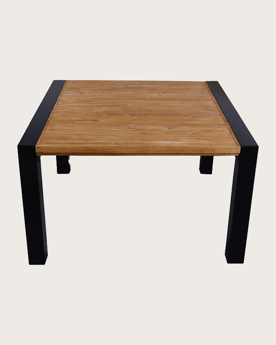 Arche - Mesa de comedor cuadrada de teca maciza y metal, 130 cm de largo, 8 personas.