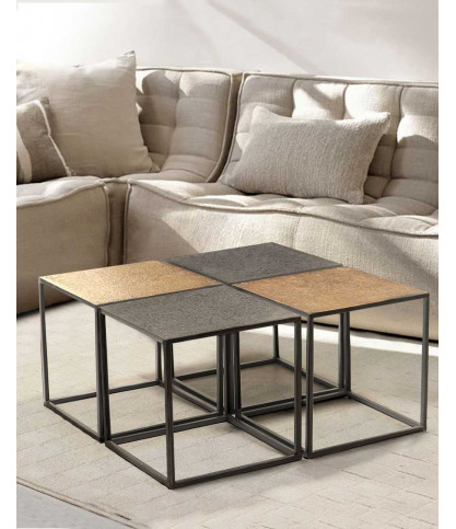Domino - Square coffee table in two-tone black and gold metal