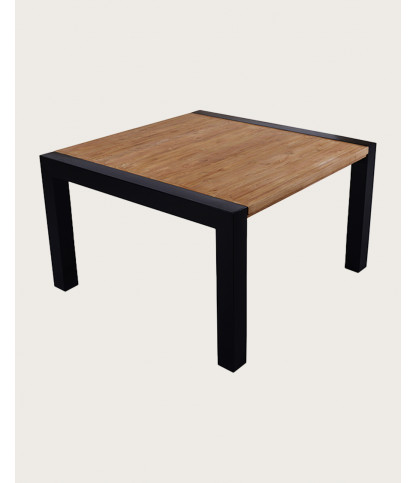Arche - Vierkante eettafel van massief teakhout en metaal, 130 cm lang, geschikt voor 8 personen