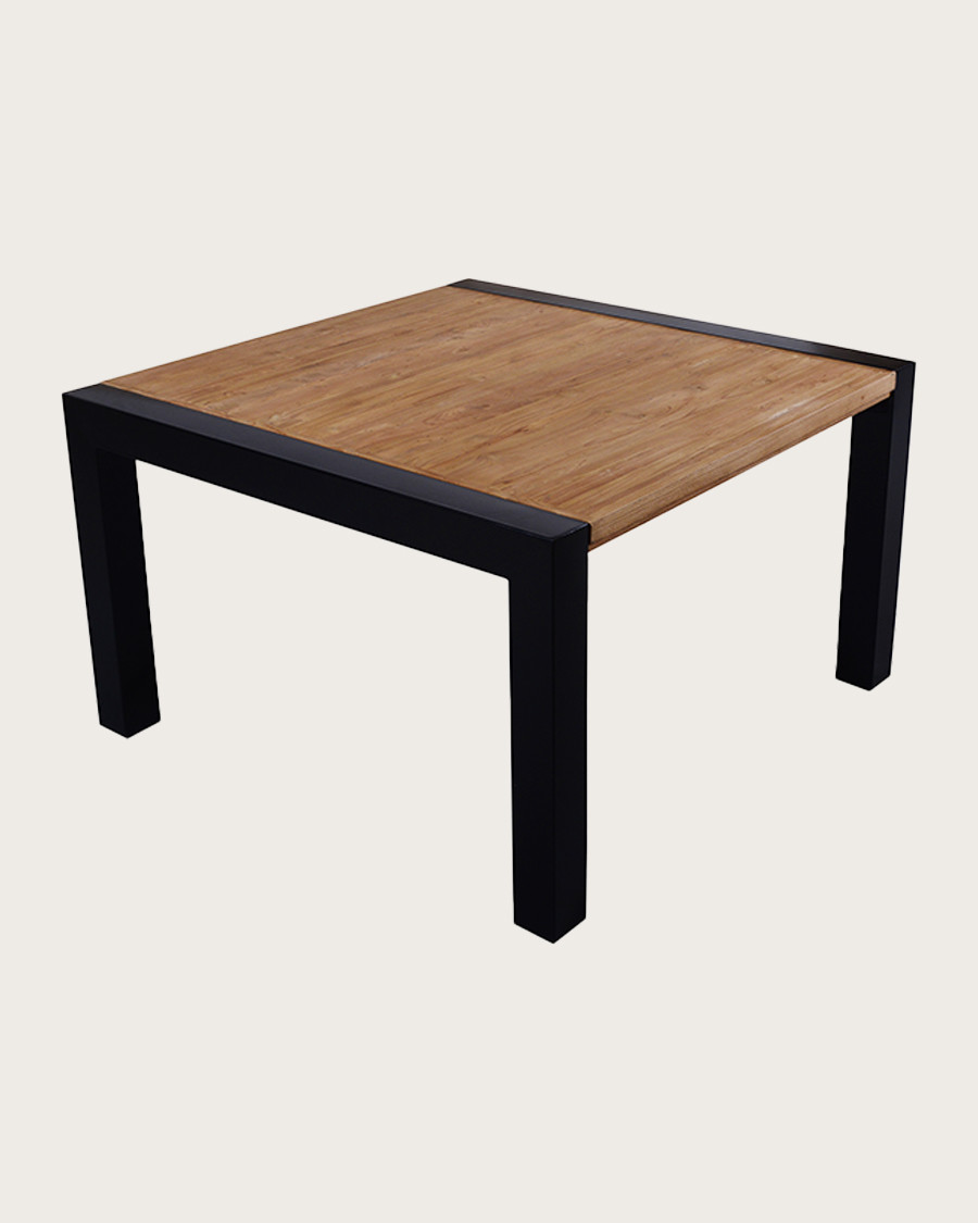 Arche - Quadratischer Esstisch aus massivem Teakholz und Metall L130 cm für 8 Personen.