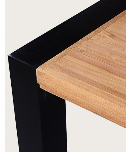 Arche - Quadratischer Esstisch aus massivem Teakholz und Metall L130 cm für 8 Personen.