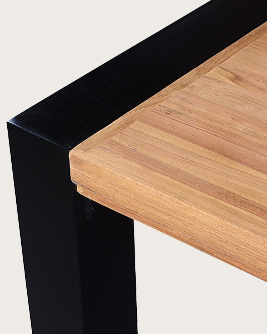 Arche - Quadratischer Esstisch aus massivem Teakholz und Metall L130 cm für 8 Personen.