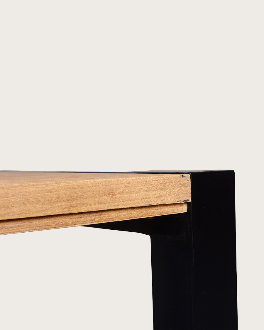 Arche - Mesa de comedor cuadrada de teca maciza y metal, 130 cm de largo, 8 personas.