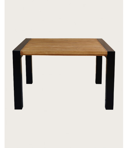 Arche - Square dining table in solid teak and metal L130 cm 8 people.