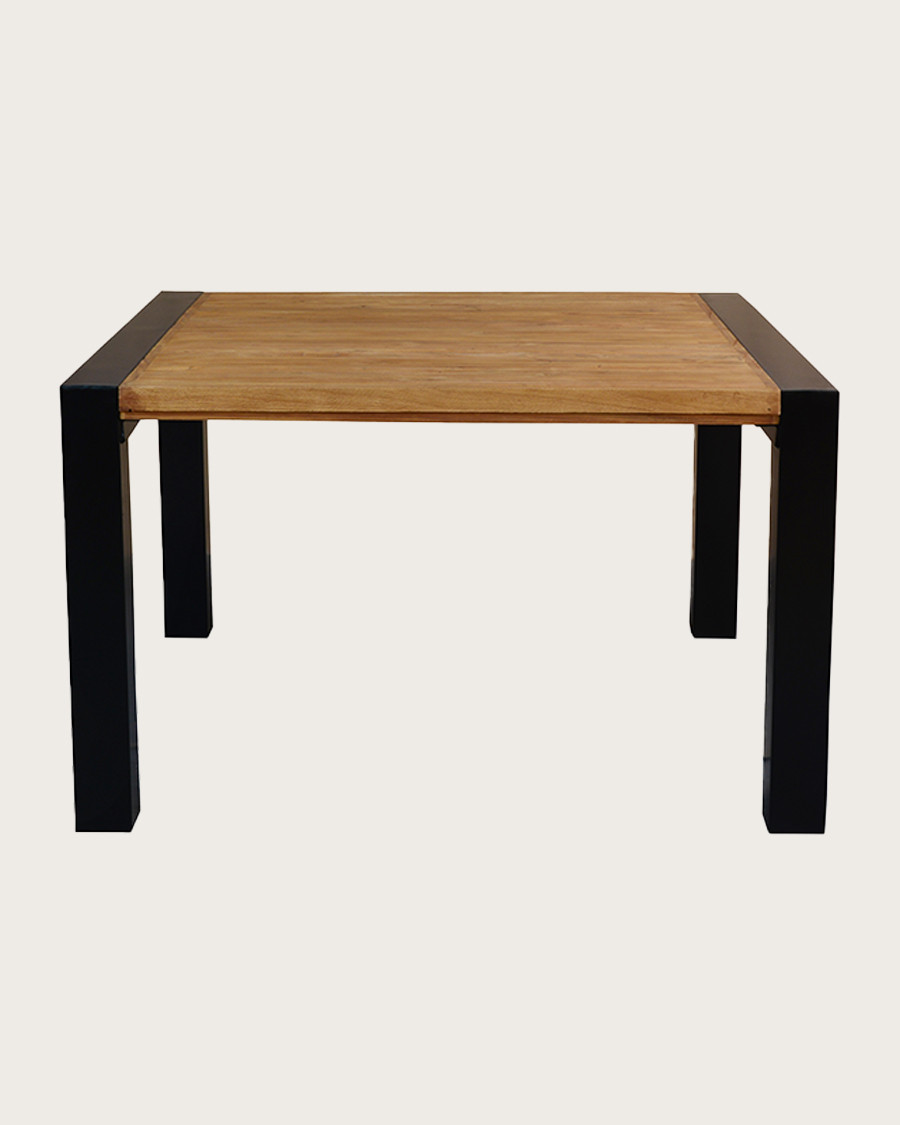 Arche - Quadratischer Esstisch aus massivem Teakholz und Metall L130 cm für 8 Personen.