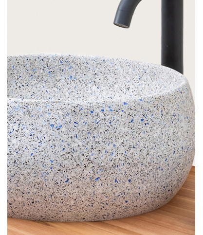 Lava - Hochwertiges weißes Terrazzo Marmorwaschbecken mit grauen und blauen Akzenten