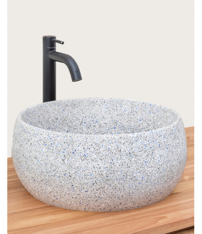 Lava - Hochwertiges weißes Terrazzo Marmorwaschbecken mit grauen und blauen Akzenten