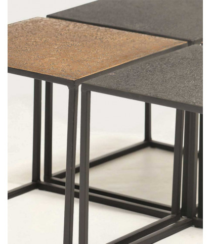 Domino - Square coffee table in two-tone black and gold metal