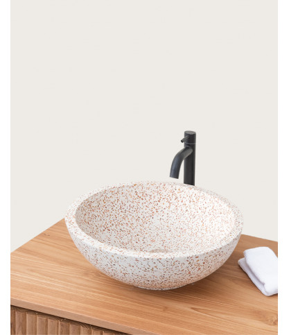 Volco - Premium white and brown terrazzo marble sink